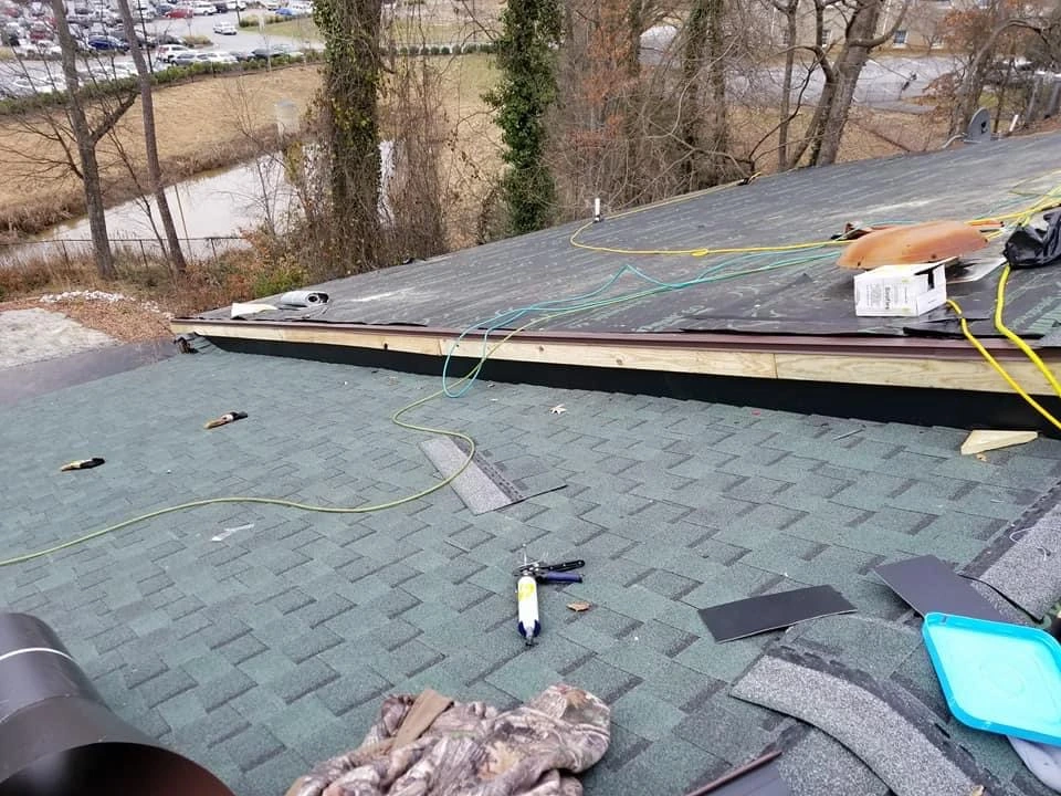 Commercial roof repair project in Spartanburg SC with new membrane installation