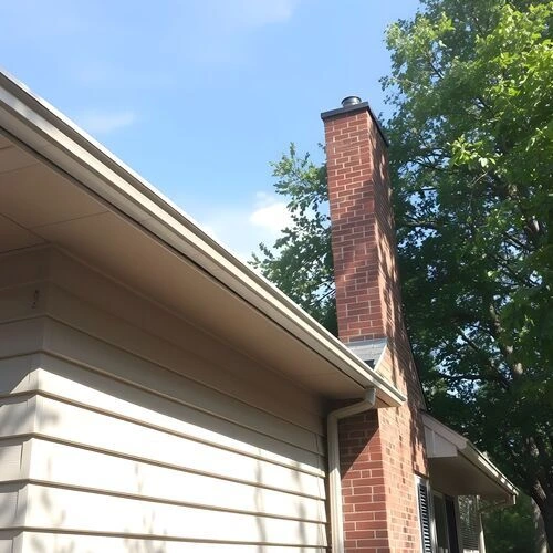 Well-maintained soffit and fascia on a Spartanburg SC home, showing a clean roofline and siding under a clear sky.