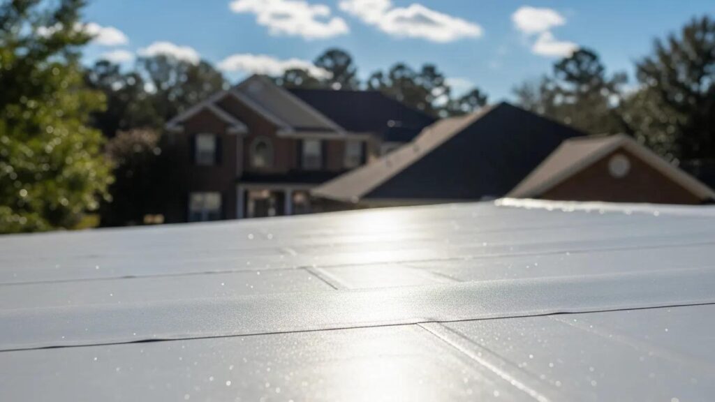 TPO roofing membrane reflecting sunlight for energy efficiency